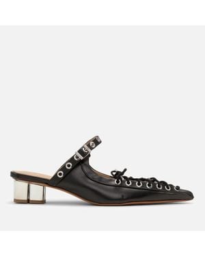 Ganni Eyelets Lace-Up Oleatex Heeled Mules - Black