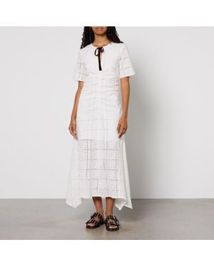 Ganni Broderie Anglaise Cotton Maxi Dress - White