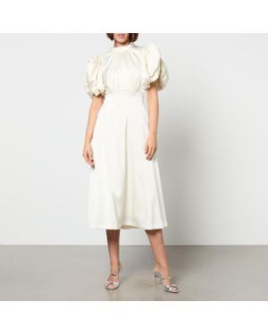 ROTATE BIRGER CHRISTENSEN Balloon Sleeve Satin Midi Dress - White
