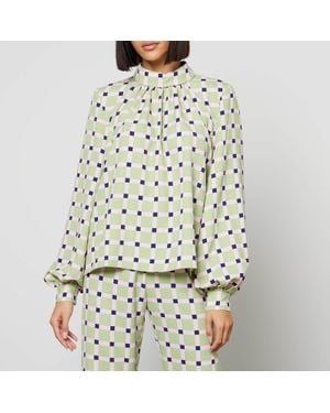 Stine Goya Ashley Checked Recycled Stretch-Cloqué Blouse - Green