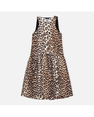 Ganni Leopard-Jacquard Midi Dress - Natural