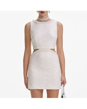 Self-Portrait Embellished Bouclé Mini Dress - White