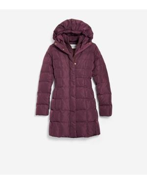 Cole Haan 32" Signature Hooded Taffeta Down Coat - Purple