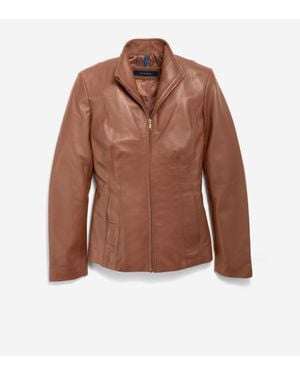 Cole Haan Wing Collar Leather Jacket - Brown