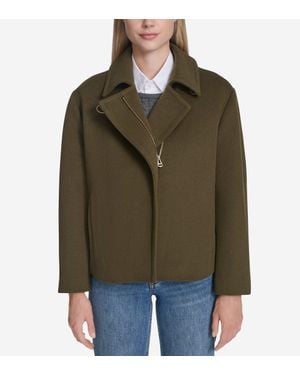 Cole Haan Short Boxy Twill Wool Jacket - Green