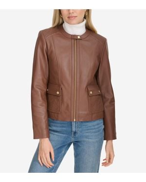 Cole Haan Curved-Seam Leather Jacket - Brown