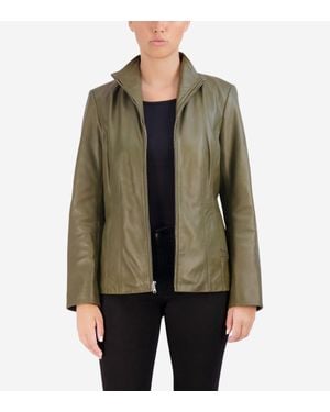 Cole Haan Wing Collar Leather Jacket - Green