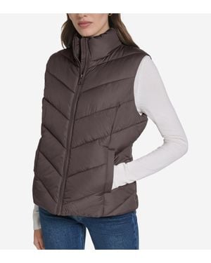 Cole Haan Chevron Zip Front Vest - Brown