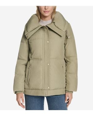 Cole Haan Twill Nylon Down Jacket With Trapunto Stitch Details - Natural