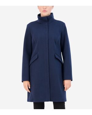 Cole Haan Soft Twill Zip-Up Coat - Blue