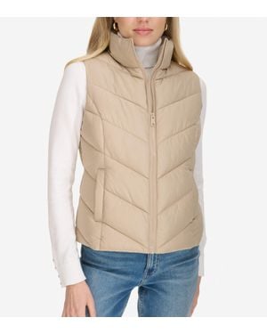 Cole Haan Chevron Zip Front Vest - Natural