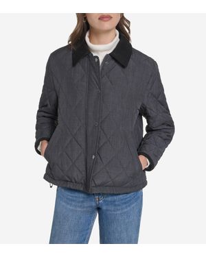 Cole Haan Cross-Hatch Quilt Cropped Jacket - Gray