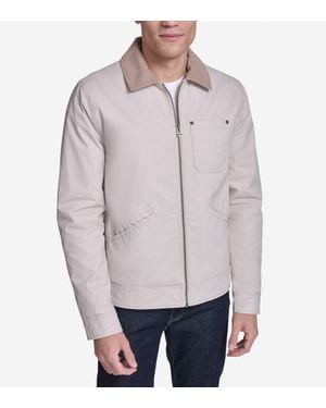 Cole Haan Men's Coated Cotton Trucker Jacket With Corduroy - Gray
