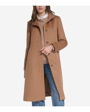 Cole Haan Stand Collar Wool Coat - Brown