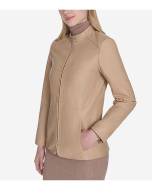 Cole Haan Women's Stand Collar Leather Jacket - Natural