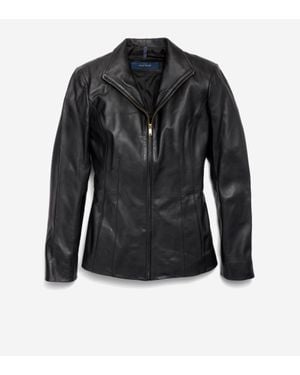 Cole Haan Wing Collar Leather Jacket - Black