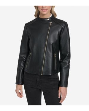 Cole Haan Leather Racer Jacket - Black