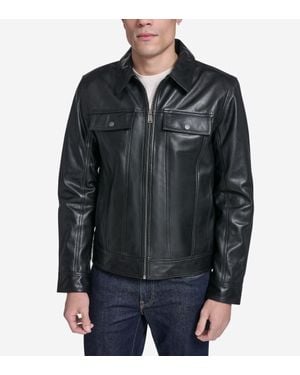Cole Haan Leather Trucker Jacket - Black