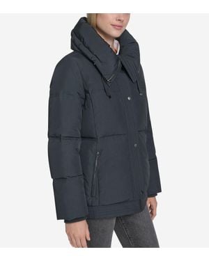 Cole Haan Twill Nylon Down Jacket With Trapunto Stitch Details - Blue
