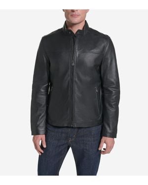 Cole Haan Smooth Leather Racer Jacket - Black
