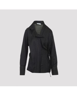 Dries Van Noten Calberton Shirt With Ruffled Neck And Geometric Pattern - Black
