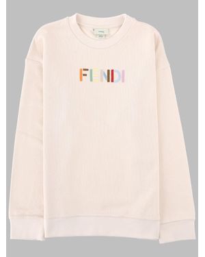 Fendi Kids Cotton Logo Crewneck Sweatshirt - Natural