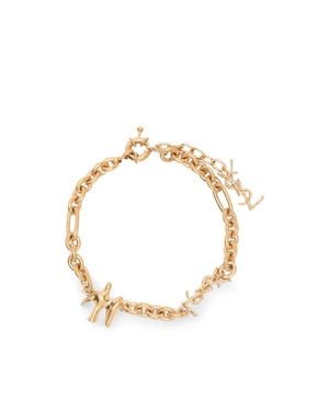 Saint Laurent Fine Chain Bracelet With Cassandra Link And Dove Charm - Metallic
