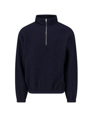 Jil Sander Half-Zip Mock Neck Sweater - Blue
