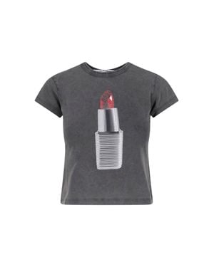 Alexander Wang Cropped Graphic Lipstick Cotton T-Shirt - Gray