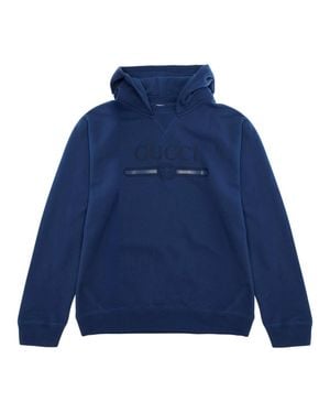 Gucci Boys Oversized Brushed Cotton Hoodie With Interlocking G Print - Blue