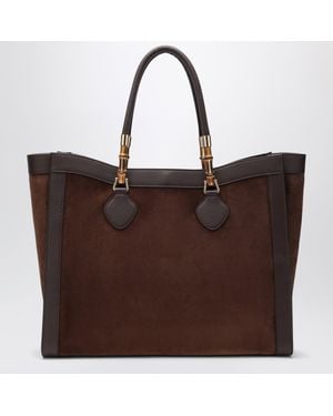 Gucci Large Bamboo Tote Suede Bag - Brown