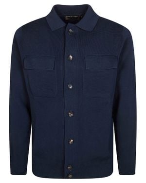 FILIPPO DE LAURENTIIS Textured Knit Flap Pocket Jacket - Blue