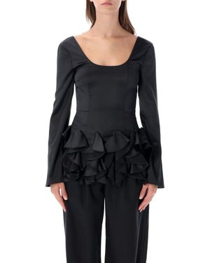 OperaSPORT Ruched Peplum Long-Sleeve Top - Black