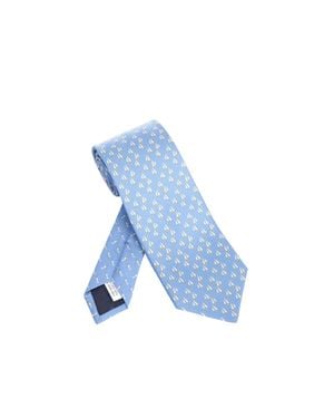 Ferragamo 100% Silk Tie For - Blue