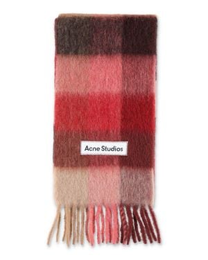 Acne Studios Mohair Blend Checkered Scarf With Logo Detail And Fringed Ends