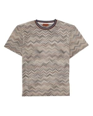 Missoni Crew-Neck Cotton T-Shirt With Dégradé Snake Pattern - Gray