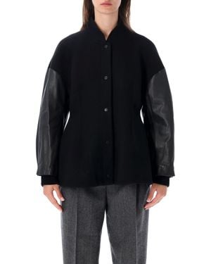 TOTEME Leather-Sleeve Wool-Blend Bomber Jacket - Blue