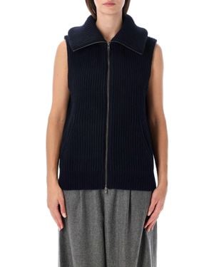 Soeur Ribbed Wool Zip-Up Vest - Blue