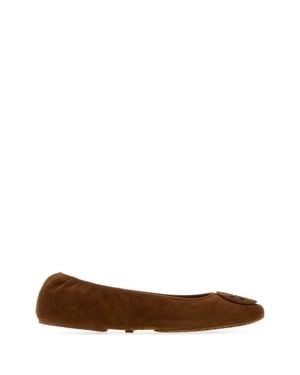 Tory Burch Mini Minnie Suede Ballerinas - Brown