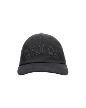 Chloé Embroidered Cotton Hat With Buckle Detail - Black