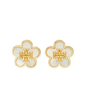 Tory Burch Floral Silhouette Mother Of Pearl Stud Earrings - Metallic