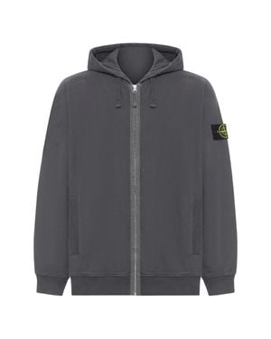 Stone Island Cotton Zip-Front Hooded Jacket With Adjustable Drawstring, Ribbed Cuffs & Hem - Gray