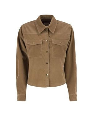 Max Mara Corduroy Shirt With Logo Button Closure And Front Pockets - Brown