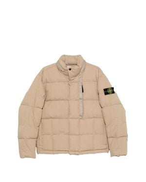 Stone Island Zip And Button Jacket With Side Pockets And Internal Storage - Natural