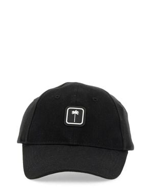 Palm Angels Baseball Cap With Front Paint-Tch Logo - Black