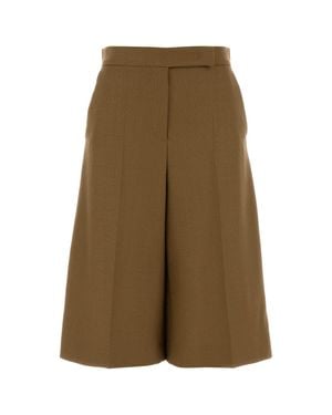 Max Mara Biscuit Wool Superbo Bermuda Shorts - Green