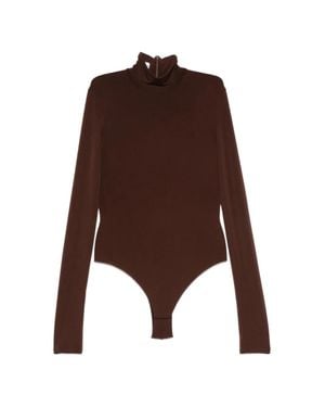 ANDAMANE High-Neck Back Zip Long-Sleeve Top - Brown