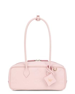 MCM Leather Handbag With Top Handle, Rectangular Shape Charm Detail (29 Cm) - Pink