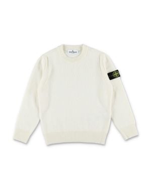 Stone Island Stylish Virgin Wool Blend Sweater For Boys - White