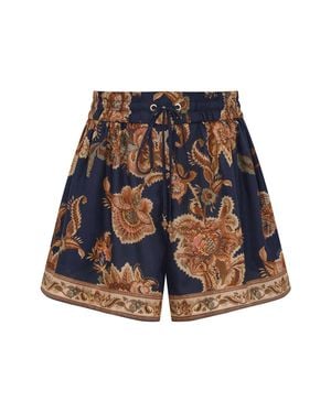 Zimmermann High-Waisted Silk Habotai Shorts - Blue